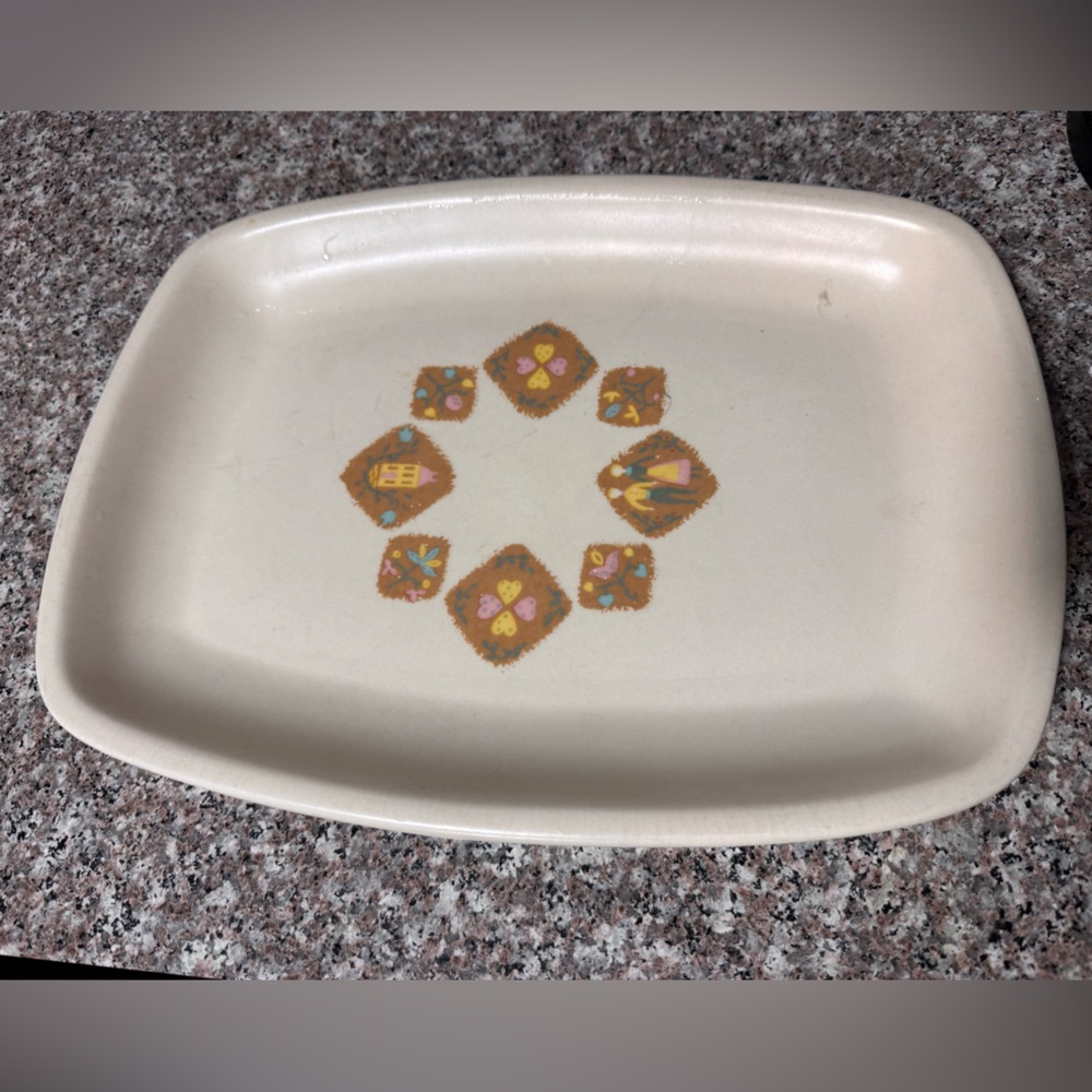 Vintage Vernonware MidCentury Serving Plate Scandi Folk Pattern Cali Dish